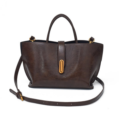 Simple Elegant Oil Wax Leather Portable Bucket Bag