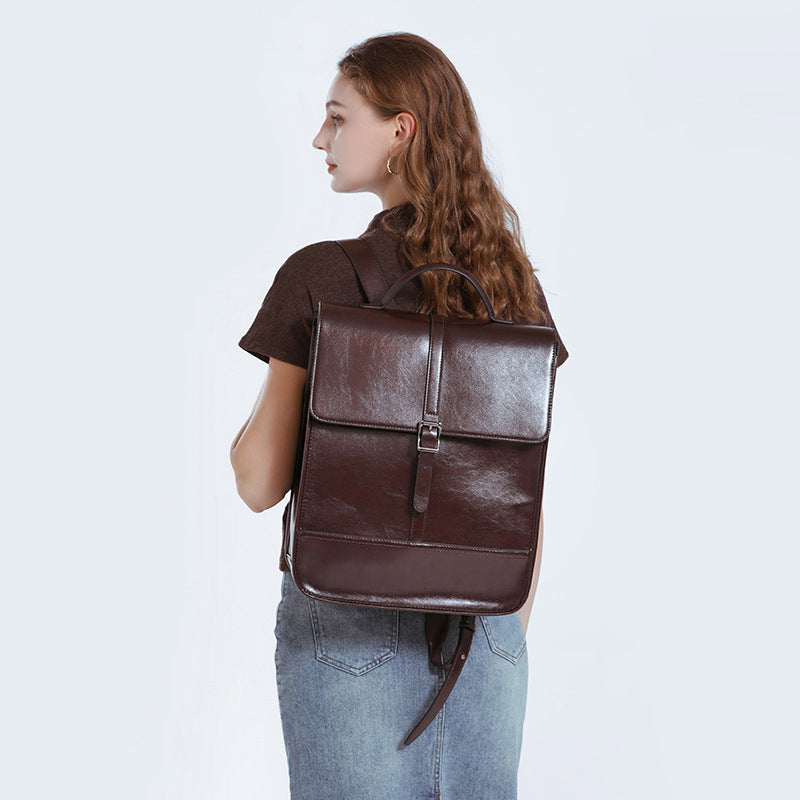 British Style Waterproof Leather Travel Backpack