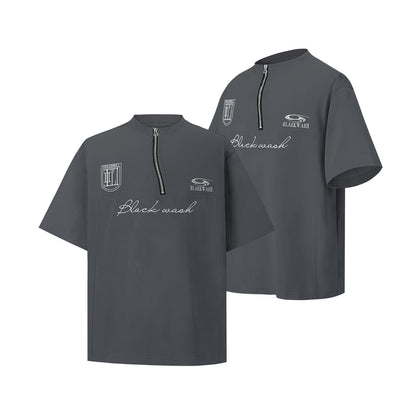 Summer Irregular Zipper Design Fabric Short Sleeve T-shirt