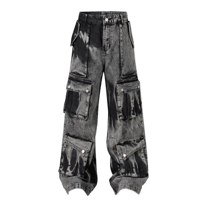 Washed Multi-pocket Design Straight Men's Jeans