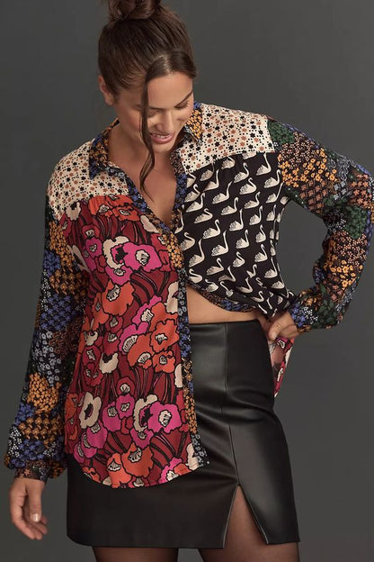 Print Lapel Long Sleeve Shirt Women's