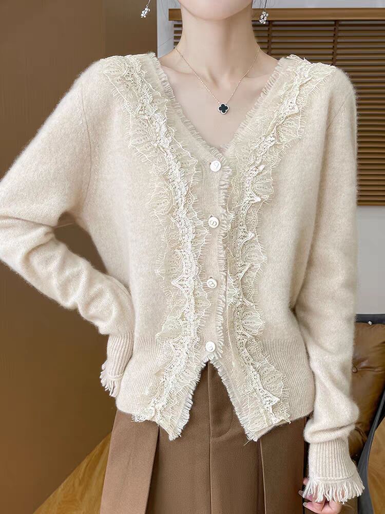 Autumn V-neck Lace Cardigan Women's Top