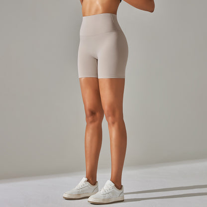 Women's Solid Color Double-sided Brocade Brushed Fitness High Waist Shorts