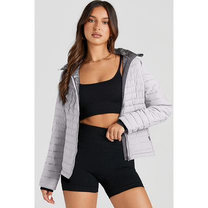 Quilted Zipped Cotton-padded Jacket Women's Warm Stand Collar