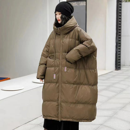 Autumn And Winter Warm Thick Hooded Mid-length White Duck Down Jacket Women