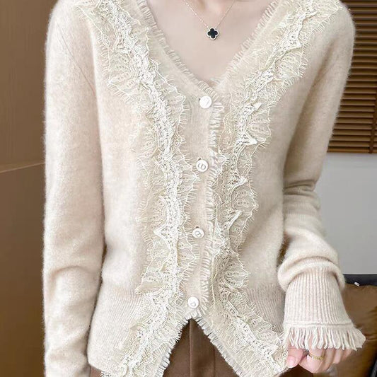 Autumn V-neck Lace Cardigan Women's Top
