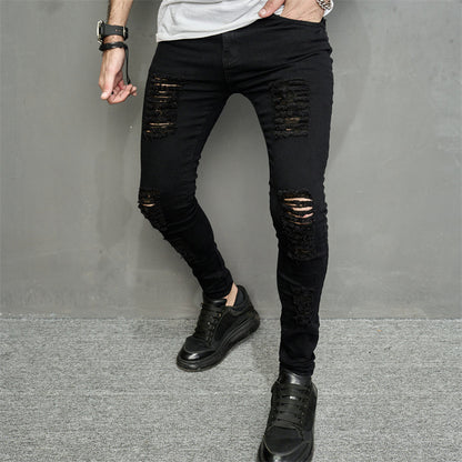 Men's Leisure Ripped Denim Feet Personality Trendy Jeans