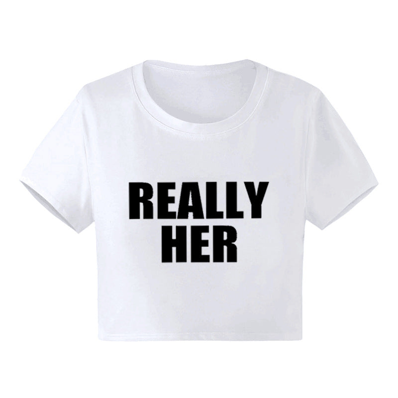 Fashion Letter Pattern Printed Short Top Navel T-shirt