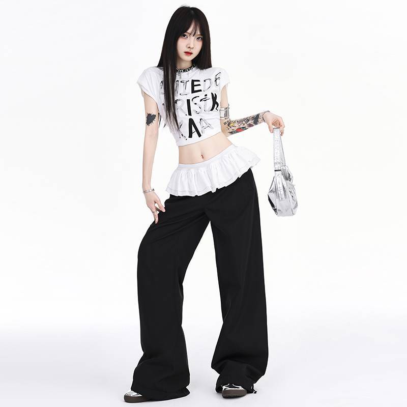 Design Ruffled Patchwork Casual Pants