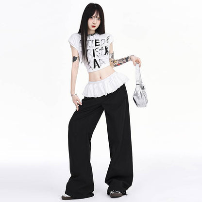 Design Ruffled Patchwork Casual Pants