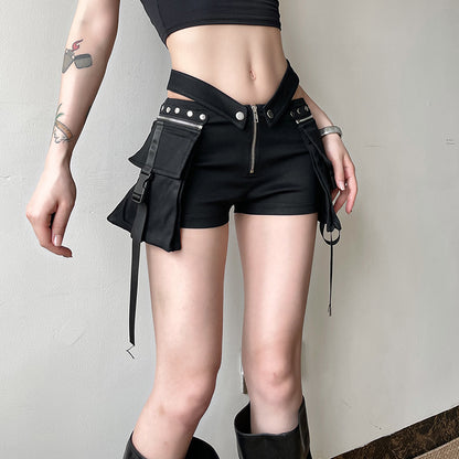 Design Pocket Stitching V-shaped Waist Of Trousers-head Hot Girl Ribbon INS Casual Shorts
