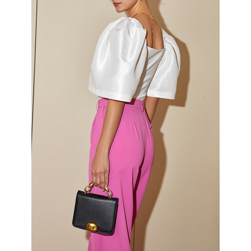 Women's Retro Lantern Sleeve Square Collar Elegant Top