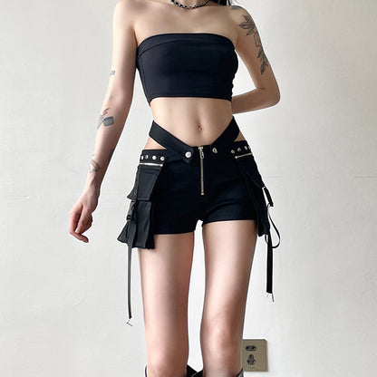 Design Pocket Stitching V-shaped Waist Of Trousers-head Hot Girl Ribbon INS Casual Shorts