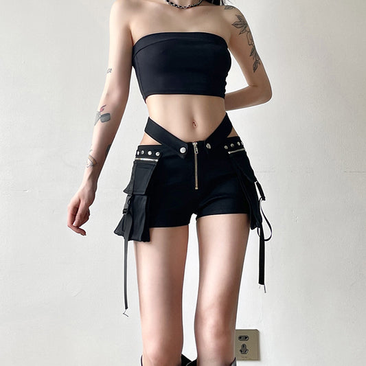 Design Pocket Stitching V-shaped Waist Of Trousers-head Hot Girl Ribbon INS Casual Shorts