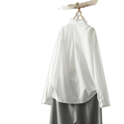 Women's Embroidered Cotton Shirt With Wooden Ears