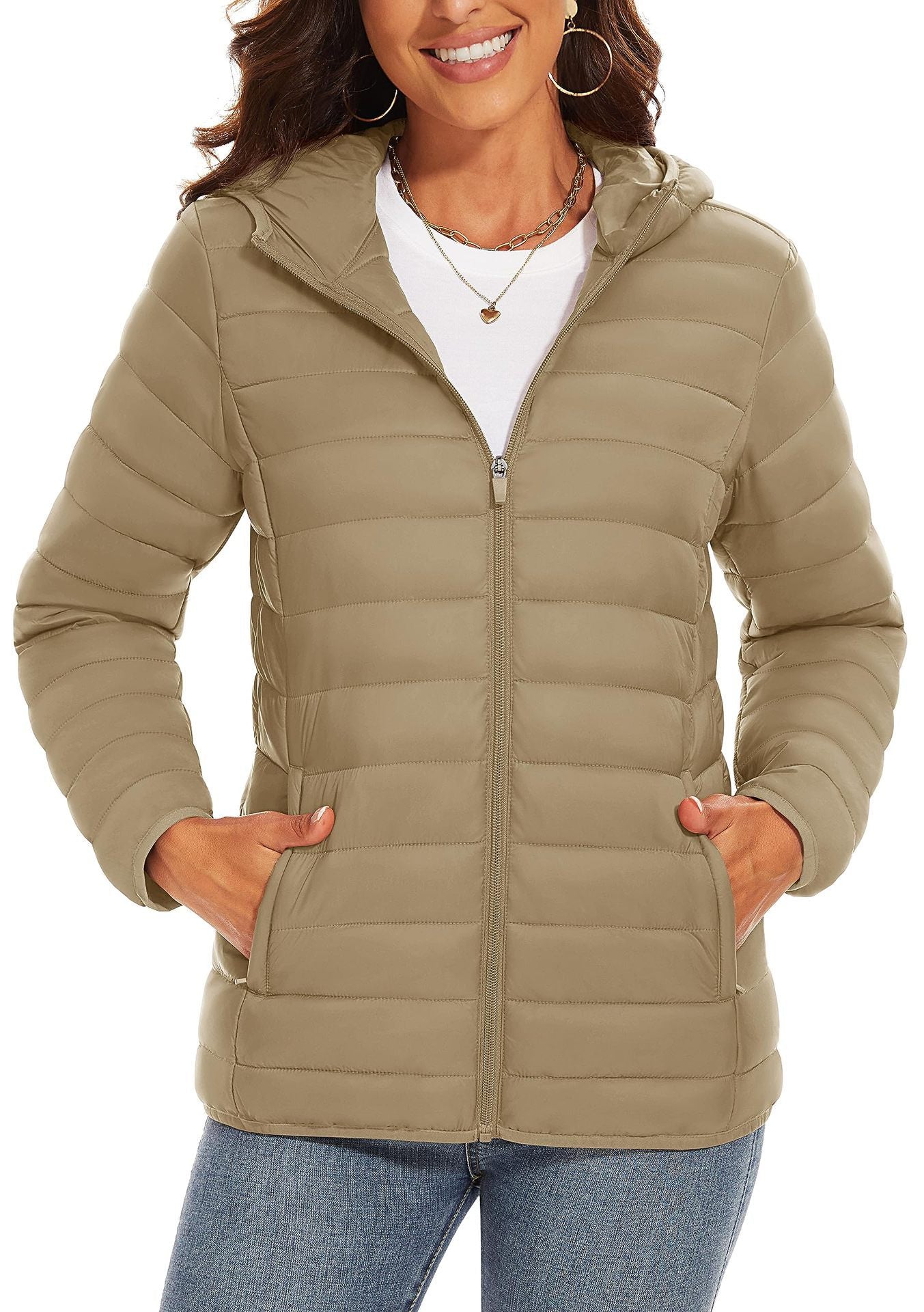 Hooded Down Jacket Zipper Winter Warm Coat Jacket
