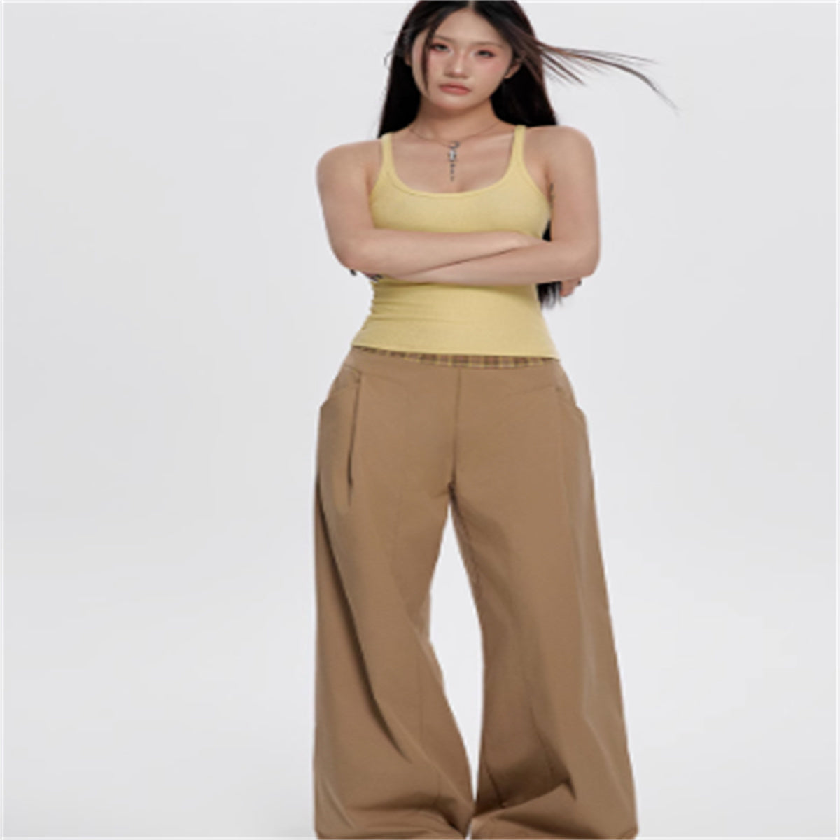 Women's Summer High Waist Plaid Casual Pants