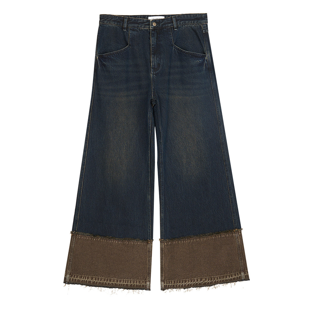 Brown Blue Nano Water Foot Washing Mouth Reverse Stitching Raw Hem Jeans