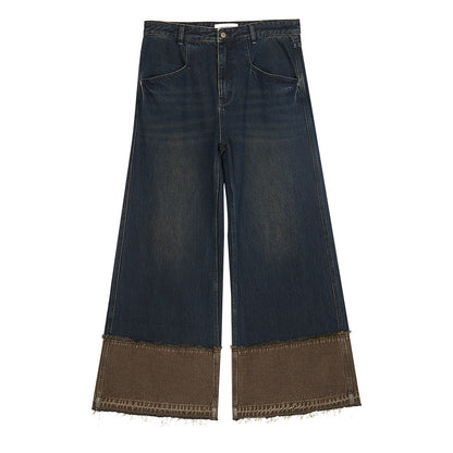 Brown Blue Nano Water Foot Washing Mouth Reverse Stitching Raw Hem Jeans