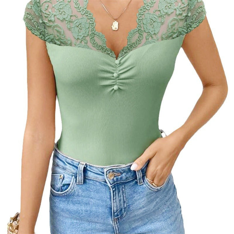 Temperament Wild Lace Lace-collared Blouse Women