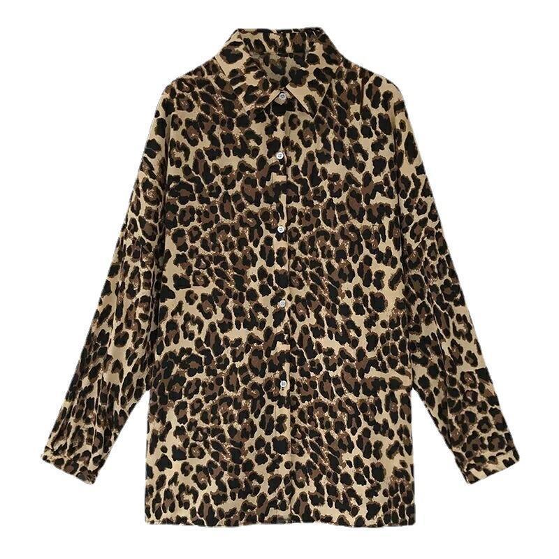 New Stylish Loose Plus Size Leopard Long Sleeve Pattern Mid-length Shirt For Women