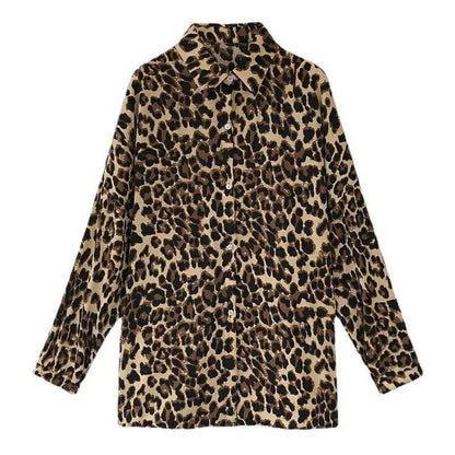 New Stylish Loose Plus Size Leopard Long Sleeve Pattern Mid-length Shirt For Women