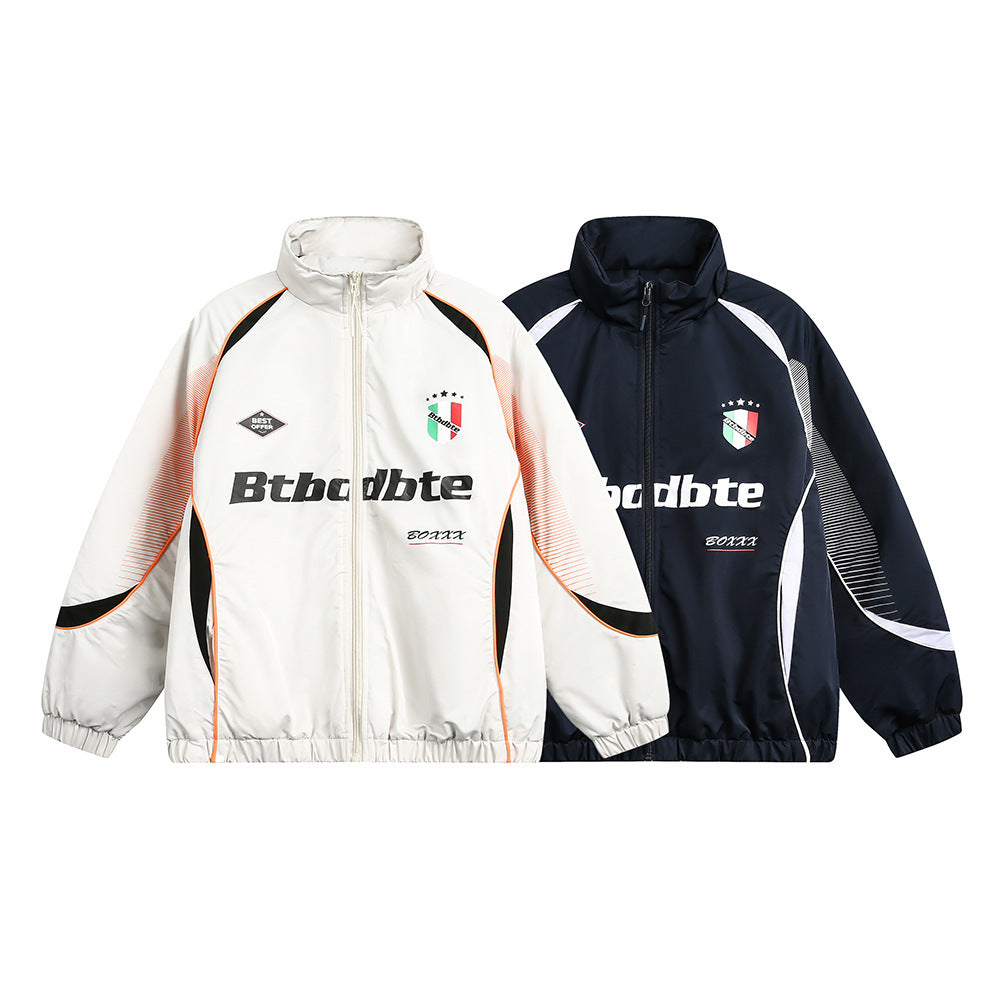 Splicing Gradient Letter Cotton Padded Loose Stand Collar Jacket