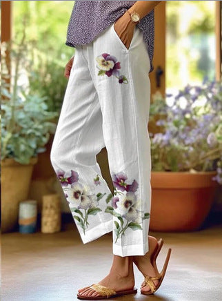 Digital Printed Minimalist Rolled Edge Casual Pants