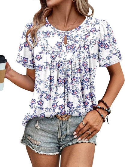 Floral Print Round Neck T Hole Flower Female