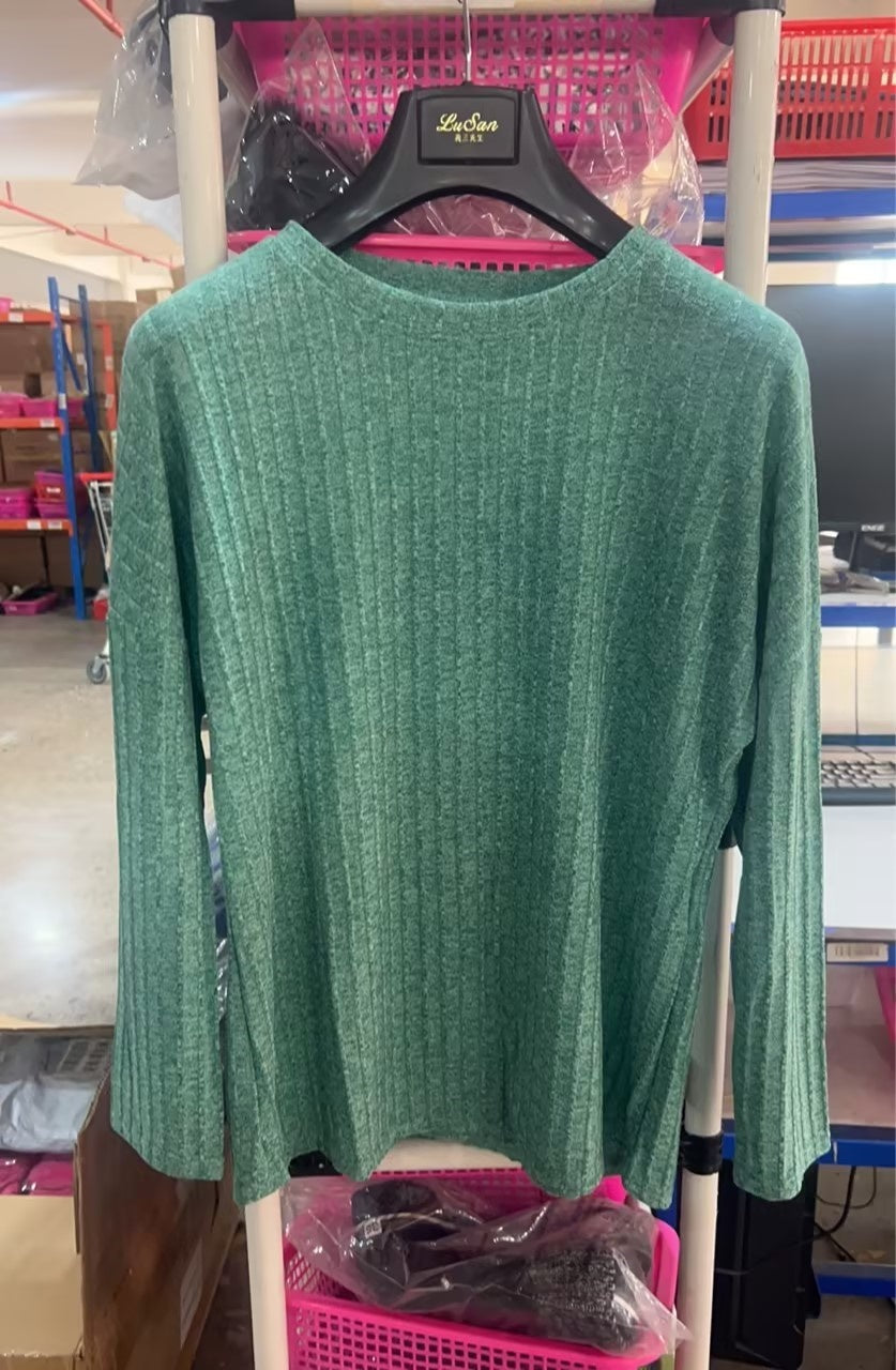 Knitted Sweater Round Neck Sunken Stripe Top Long Sleeve Loose T-shirt