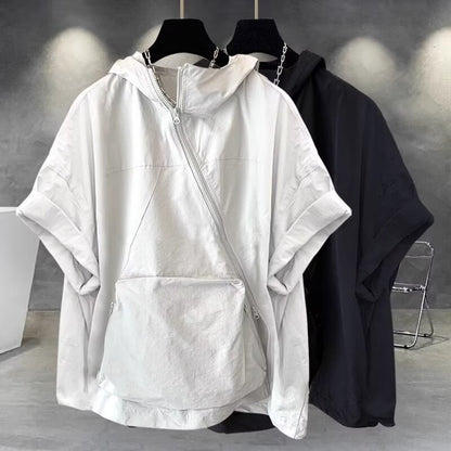 Men's Summer Zipper Design Hooded Short-sleeved T-shirt