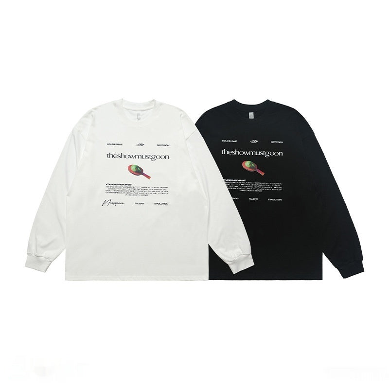 American Street Abstract Letter Printed Cotton Long-sleeved T-shirt