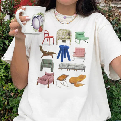 European And American Retro Printed Foreign Trade T-shirt Cute Solid Color
