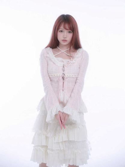 Fleece Knitted Cardigan Asymmetric Lace