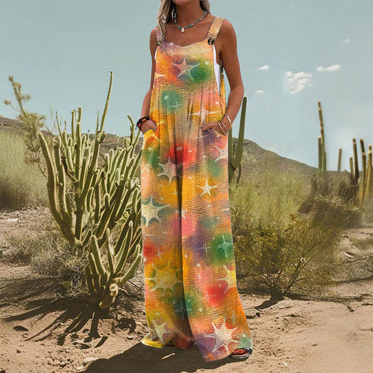 Women's Vintage Print Jumpsuit European And American Loose