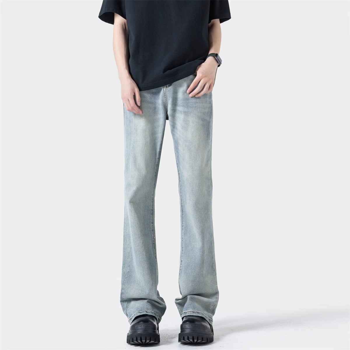 Black Casual Trousers Straight Micro-pull