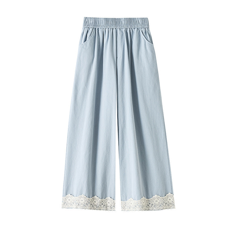 Women's Washed Cotton Lace Wide-leg Pants