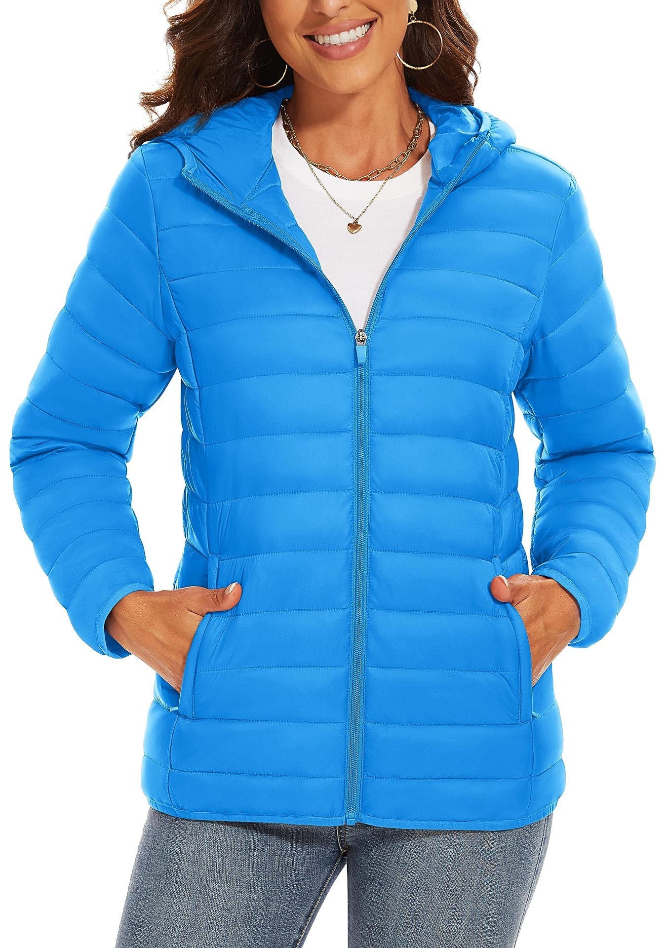 Hooded Down Jacket Zipper Winter Warm Coat Jacket
