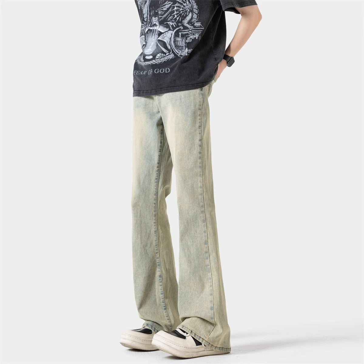 Black Casual Trousers Straight Micro-pull