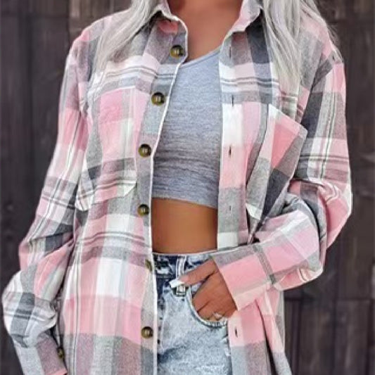 Women's Casual Fashion Loose Cool Plaid Shirt