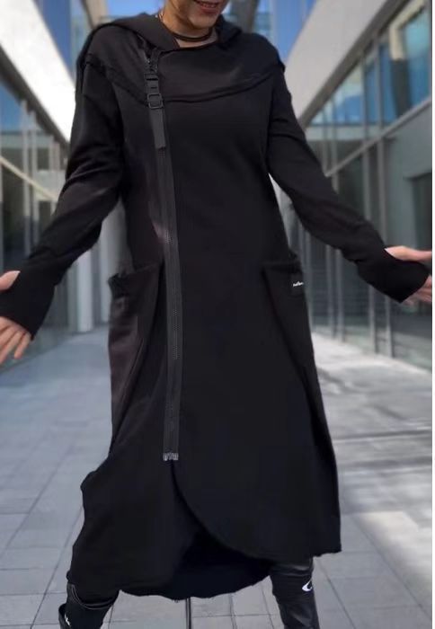 Women's Long Irregular Hem Zipper Fashion Pocket Sweatshirt