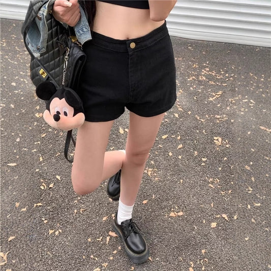 Black Denim Shorts High Waist Slimming Hot Pants