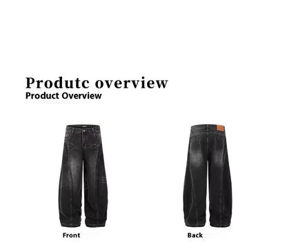 Retro Cat Beard Machete Jeans Women Loose Straight-leg Wide-leg