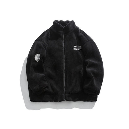 Casual Letter Embroidered Lamb Wool Coat Neutral Cotton-padded Jacket
