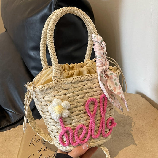 Woven Handbag Women's Fashion Letter Straw Cross Body Bag