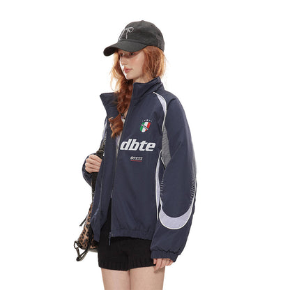 Splicing Gradient Letter Cotton Padded Loose Stand Collar Jacket