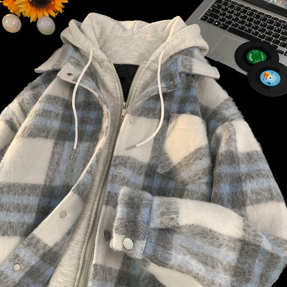 Fake Two-piece Couple Hooded Cotton Jacket