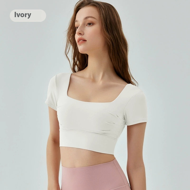 Hollow-out Beauty Back Yoga Short Sleeve Women's Removable Chest Pad Workout Top