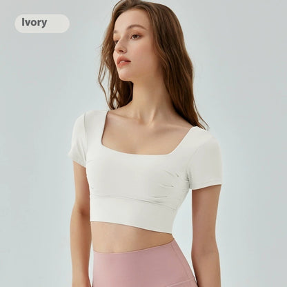 Hollow-out Beauty Back Yoga Short Sleeve Women's Removable Chest Pad Workout Top