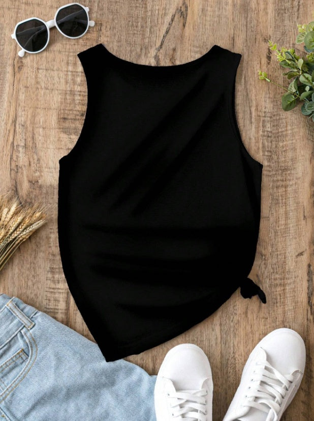 Summer Abstract Face Printed Round Neck Tank Top